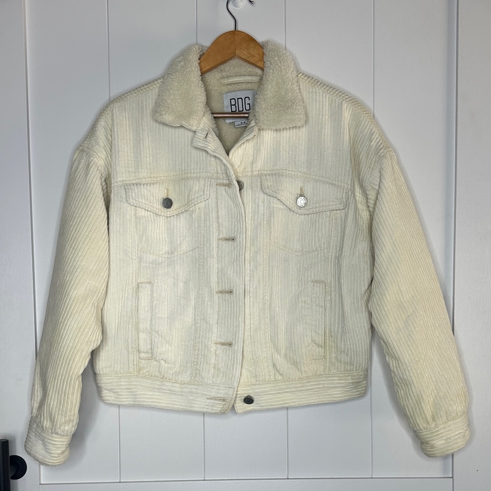 BDG Cream Corduroy Sherpa-Lined Jean Jacket Size Small